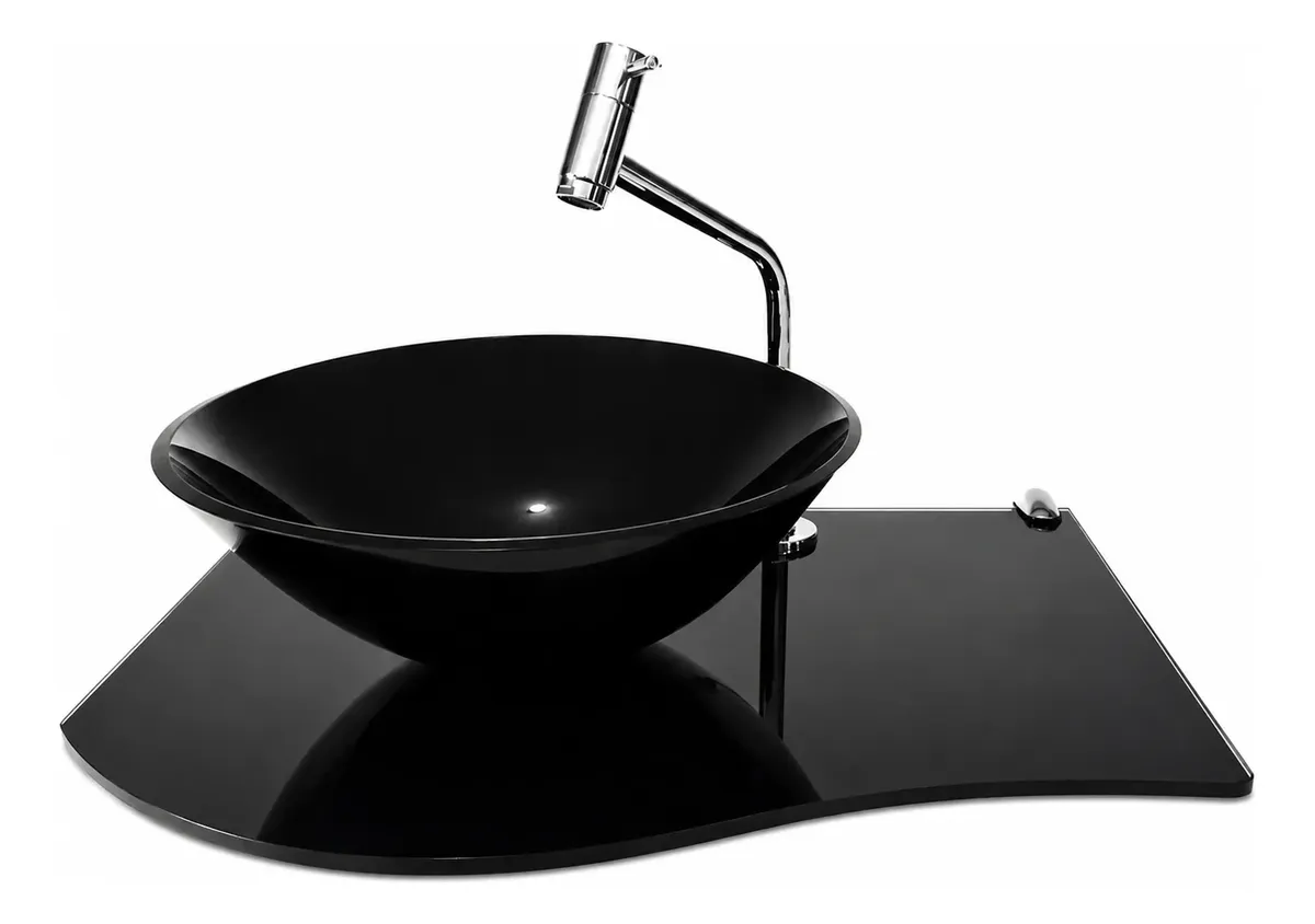Lavatório Suspenso Com Cuba De Sobrepor Preto - 50x36cm